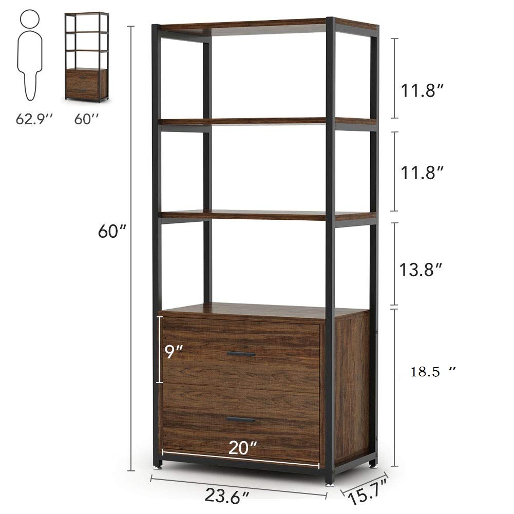 Tribesigns Rustic 4-Tier Bookcase with 2 Storage Drawers for Home Office - WoodArtSupply