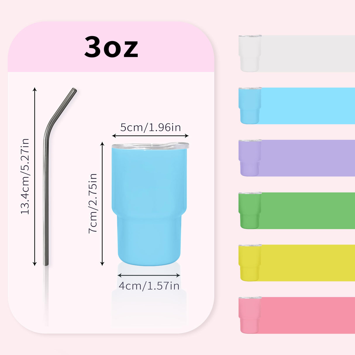 JUSONEY 3oz Mini Tumbler Shot Glass with Straw and Lid,Sublimation Shot Glasses Tumblers Stainless Steel Double Wall Vacuum Insulated Shot Glass for Party Wedding BarCocktail Coffee JUSONEY