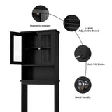 Shintenchi Over The Toilet Storage Cabinet, Bathroom Shelf Organizer with Anti-Tip Device Small Freestanding Space Saver with Adjustable Shelf and Glass Door, Black Shintenchi