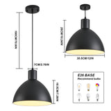 GRUSTRUST 2 Pack Dome Pendant Light, Black Vintage Chandelier Farmhouse 12" Large Pendant Light, Modern Adjustable Hanging Light Fixture,for Kitchen Island,Industrial Dining Room,Coffee Bar GRUSTRUST