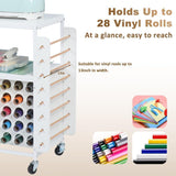 LUCKUP Organization and Storage Craft Table for Cricut Machines, Rolling Cart Cabinet with 28 Vinyl Roll Holders and 5 Drawers, Heat Press Stand Crafting Storage Cart with Hooks LUCKUP