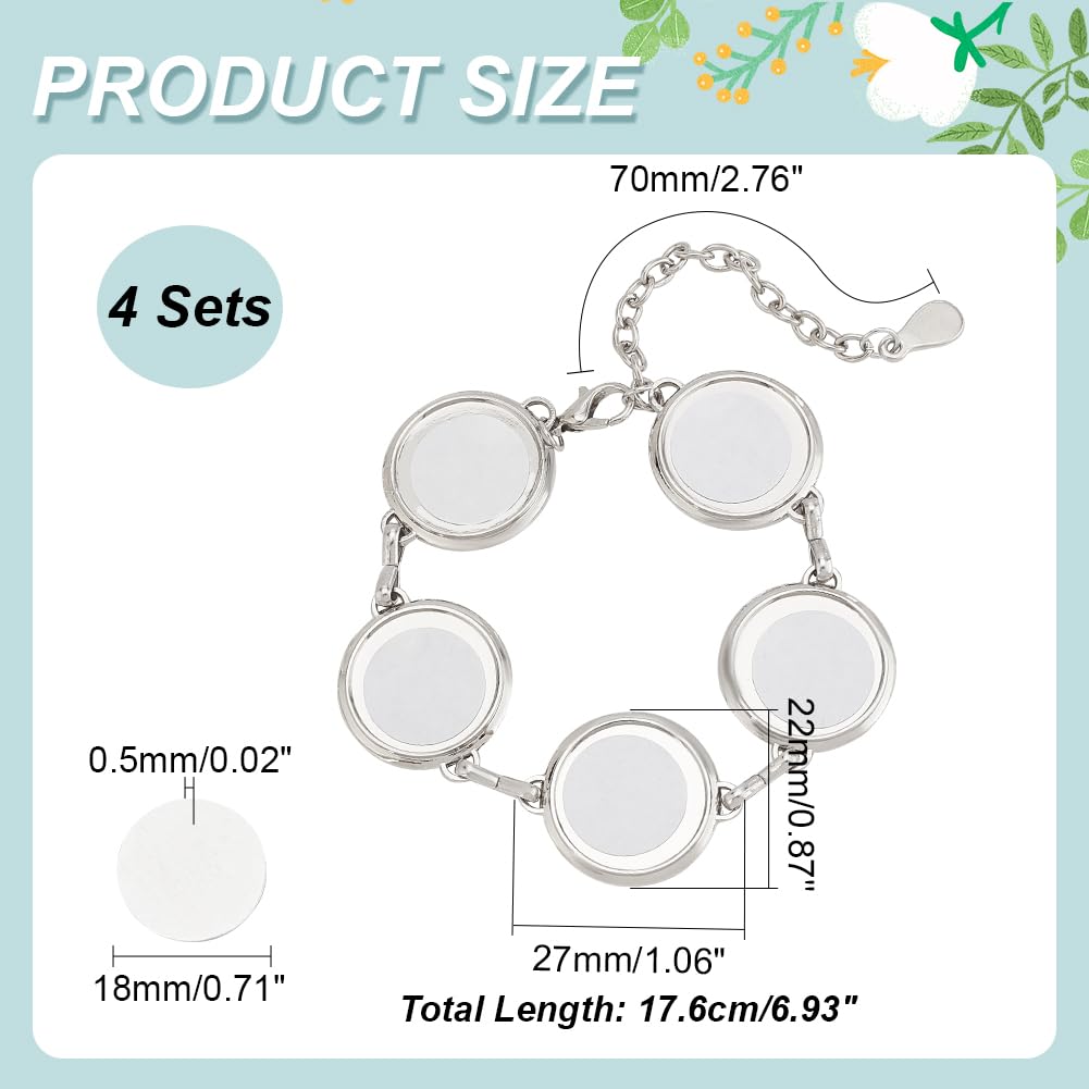 PH PandaHall 4 Sets Sublimation Bracelets, Heat Transfer Bracelet Round Photo Bezel Tray Sublimation Blank Adjustable Bracelet Bezel Setting with Cabochon for Christmas Bracelet Jewerly Making Wedding PH PandaHall