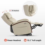 MCombo Power Lift Recliner Chair Sofa with Massage and Heat, Adjustable Headrest for Elderly People, Solid Wood Armrest, USB Ports, Side Pockets, Faux Leather 7917 (Cream White, Medium) MCombo