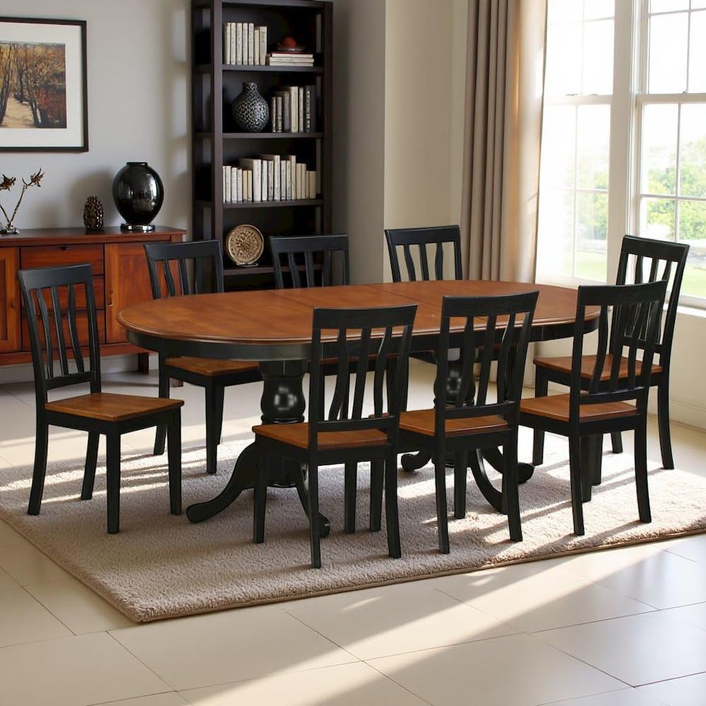 Furnifact 9-Piece Dining Table Set – Solid Wood 8 Seater Dining Room Table Set with 8 Chairs, Black and Brown Finish, Ideal for Large Family Gatherings Furnifact