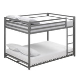 DHP Miles Low Metal Bunk Bed Frame for Kids, With Built-in Ladder, High Guardrail and Metal Slats, Floor Bed Bottom Bunk, No Boxspring Required, For Small Spaces, Full-Over-Full, Silver DHP