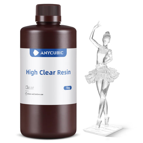 ANYCUBIC High Clear 3D Printer Resin, Resist Yellowing and Highly Transparent, Tough and Resilient, Low Odor 3D Printing Resin, Widely Compatible for All LCD/DLP Resin 3D Printers (High Clear, 1kg) ANYCUBIC