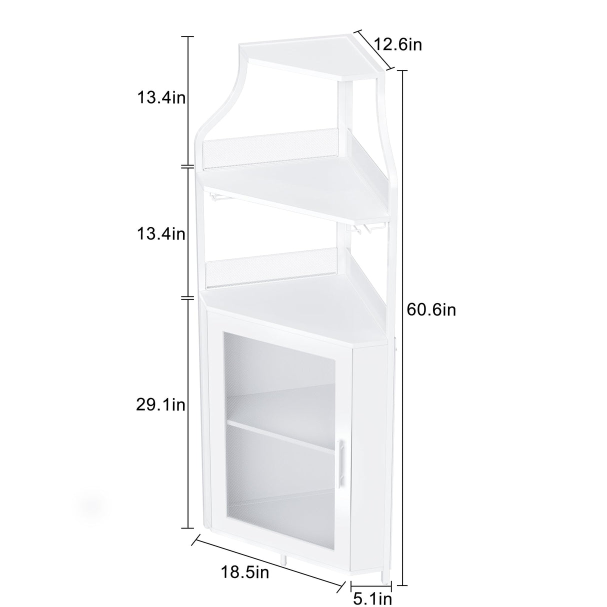 Corner Wine Rack, Bar Cabinet with Glass Holder and Storage Shelves, Baffle Design, Liquor Cabinet with Mesh Door & Adjustable Shelf, Home Bar Furniture for Living Room,Small Space White SLifet