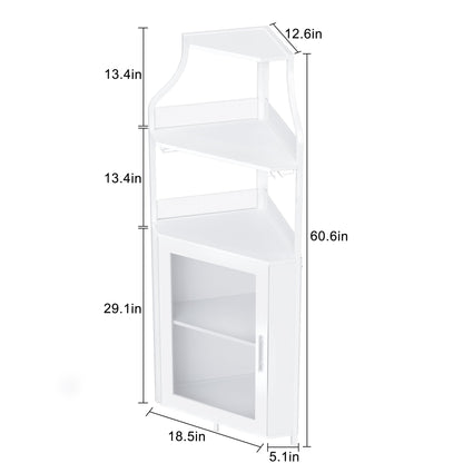 Corner Wine Rack, Bar Cabinet with Glass Holder and Storage Shelves, Baffle Design, Liquor Cabinet with Mesh Door & Adjustable Shelf, Home Bar Furniture for Living Room,Small Space White