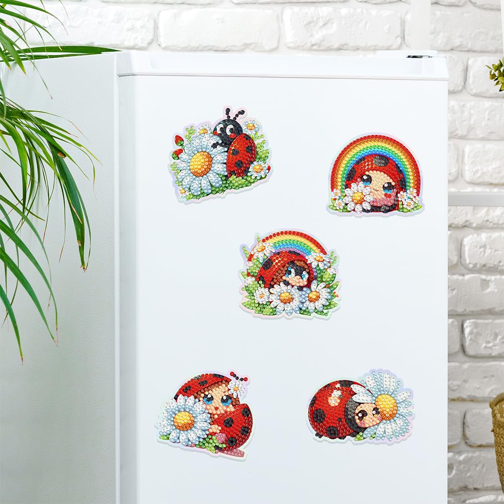 6 Pcs Refrigerator Diamond Art Magnets, Diamond Painting Kits, Fridge Stickers Diamond Art Kits for Adults DIY Home Decors - Ladybug Generic