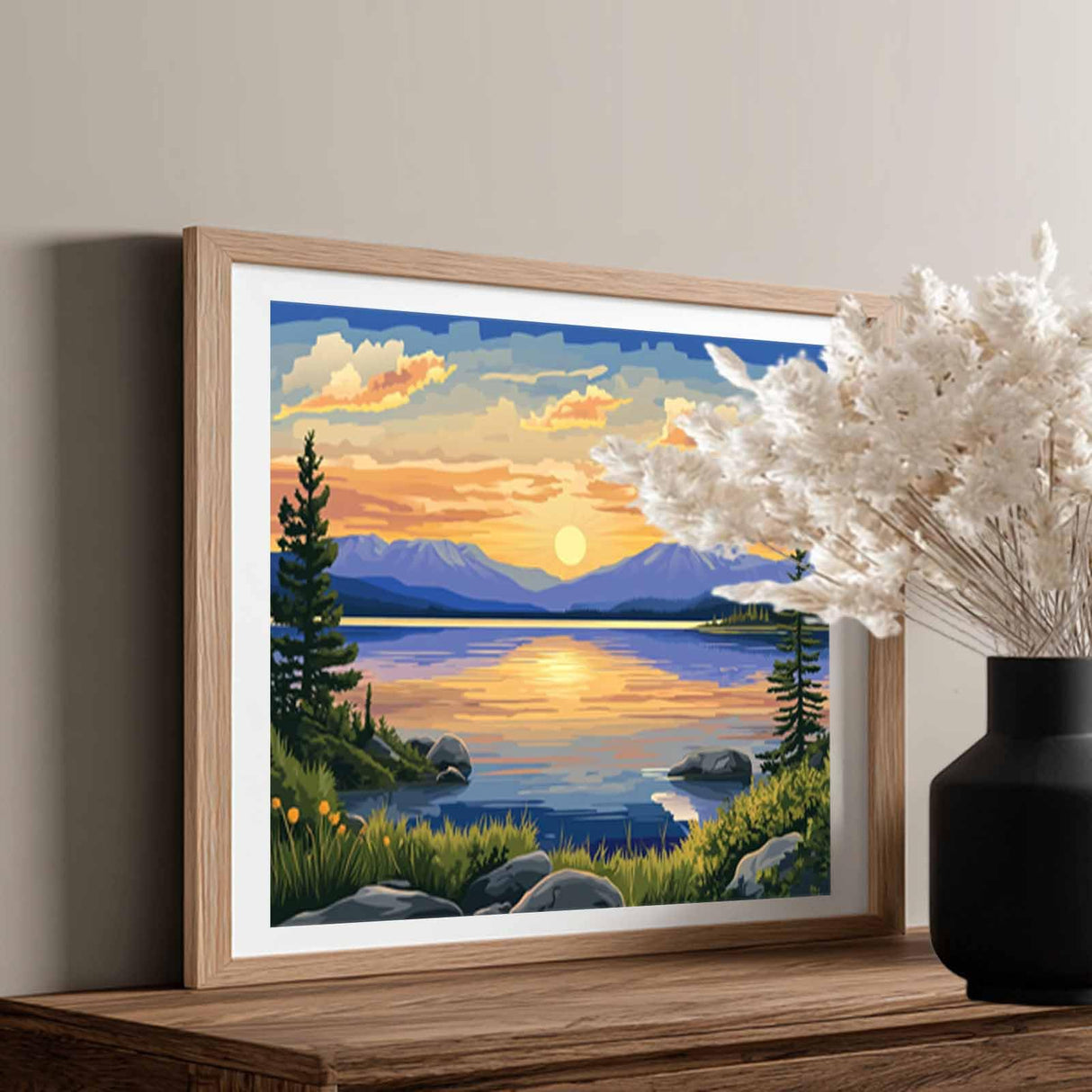 Yellowstone Lake Paint by Number for Adults, North America Paint by Number Kits, Mountain Tree Canvas Wall Art, Natural Scenery Home Gifts Wall Decor - Sunset Lakes Landscapes(16x20inch) Artbrush Tower