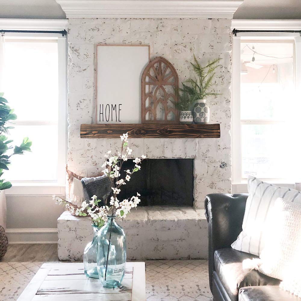 WELLAND 60 - Inch Fireplace Mantel Shelf, Real Wood Floating Wall Shelf, Walnut Color, Pinewood WELLAND