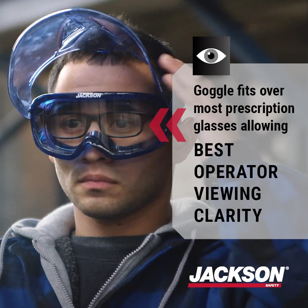 Jackson Safety 21000 - Safety Goggle - Gpl500 Premium Series - Clear Lens - Anti-fog - With Flip-up Detachable Face Shield - Blue Body Jackson Safety
