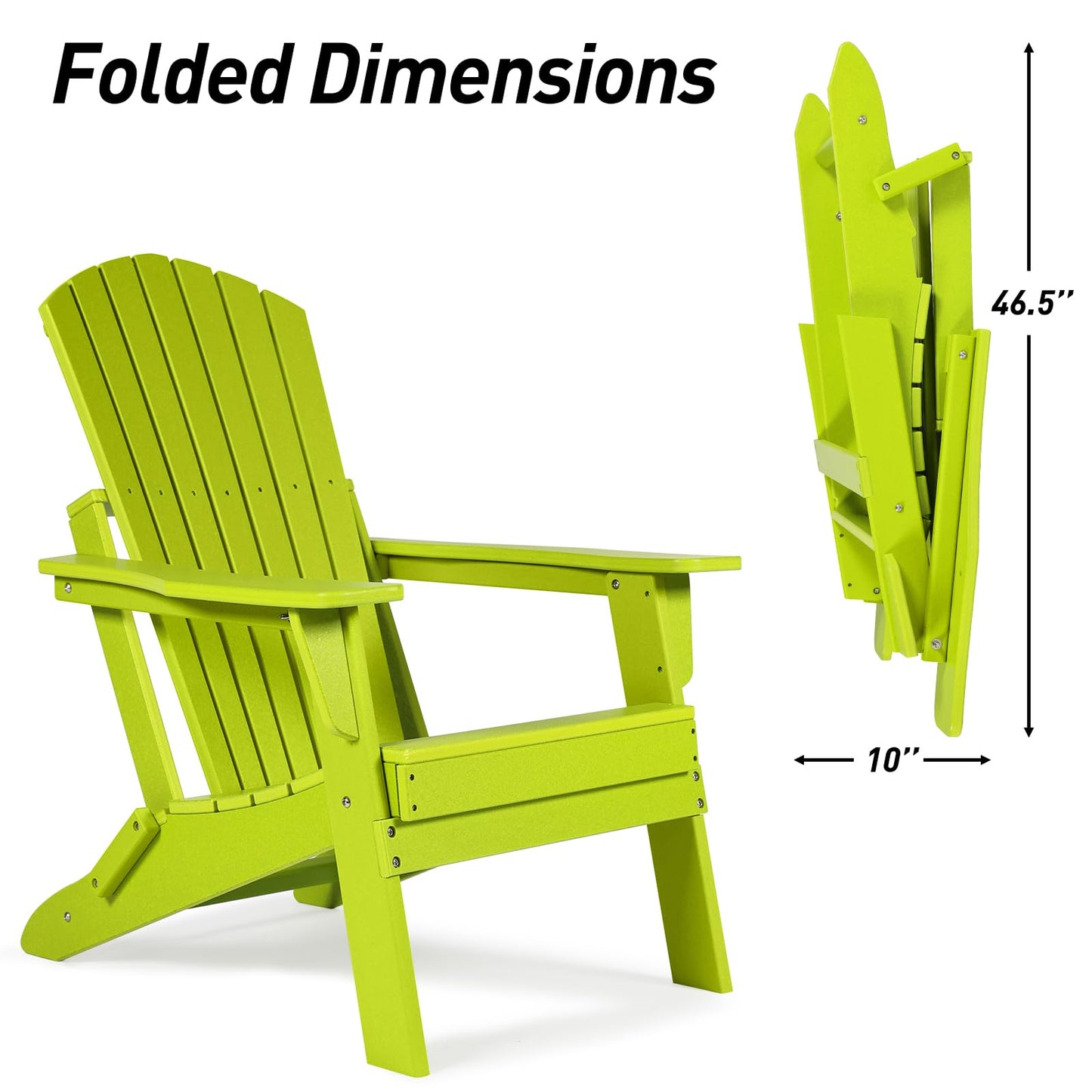 Aoodor HDPE Outdoor All-Weather Folding Adirondack Chair for Patio, Garden, Backyard, Deck Lawn Fire Pit - Apple