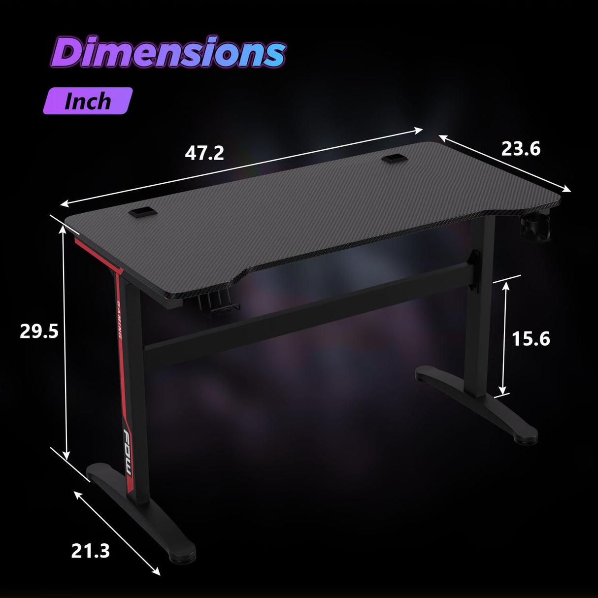 FDW 47 Inch Computer Desk Gaming Desk Writing Desk Office Desk Student PC Desk Extra Large Modern Ergonomic Racing Style Table Workstation for Adult Teens,Black FDW