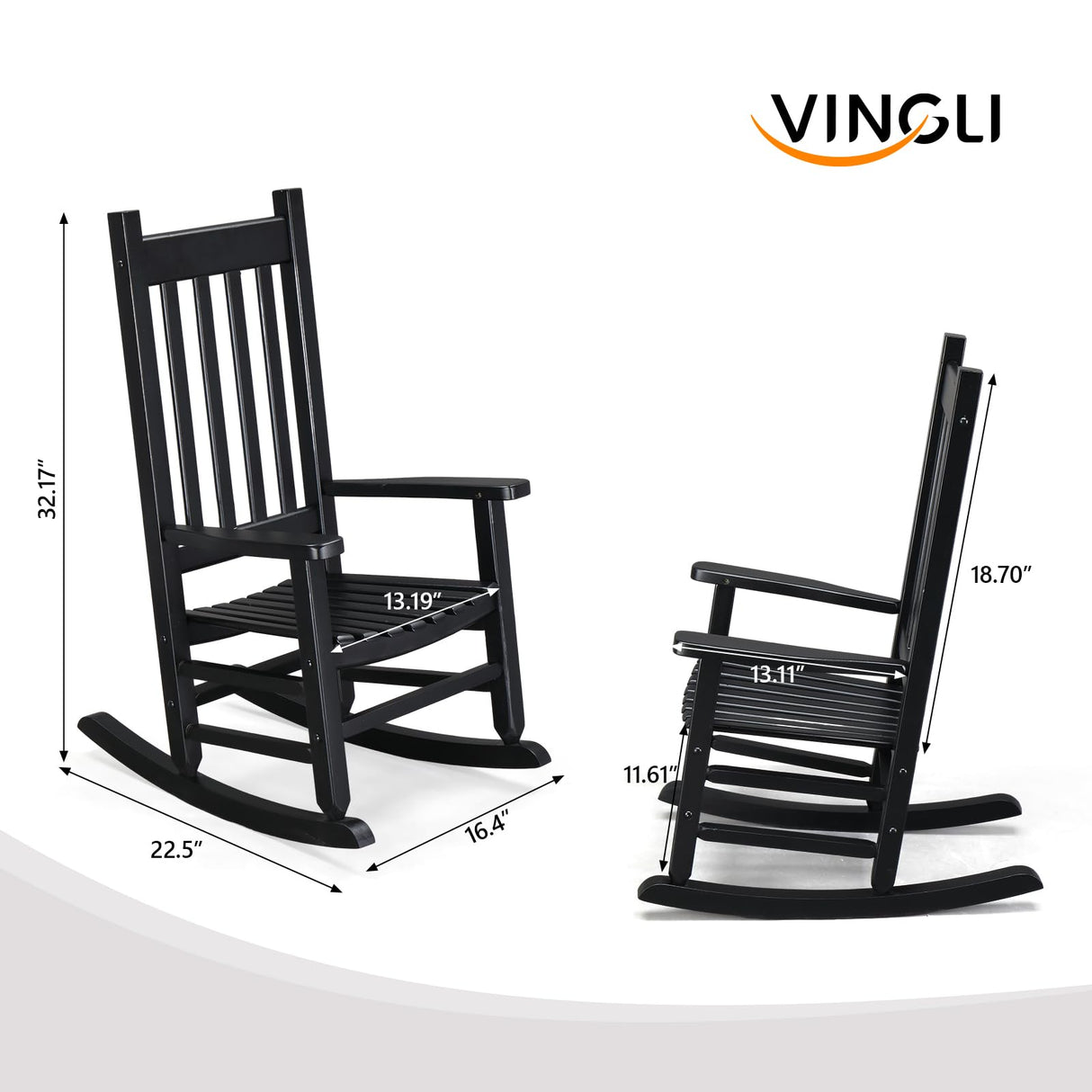 VINGLI Outdoor Child’s Rocking Chair, All Weather Wooden Rocking Chair with High Backrest, Patio Rocker for Garden, Yard, Balcony, Wooden Rocker for 3-9 Years Old, Black VINGLI