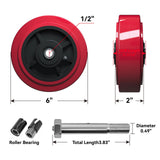 LONGRUNFORU 6" x 2" Caster Wheels, Polyurethane on Polyolefin core Wheel with Roller Bearing- 1/2" Bore - Set of 4 Heavy Duty Caster Wheel with 4000 lbs Capacity (4 Pack) LONGRUNFORU