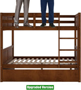 TSAMPA Latest Upgraded & Stronger Convertible Solid Wood Full Over Full Bunk Bed with Trundle, More Stable Thicken Heavy Duty Bunk Bed Frame Full Over Full Size Bunkbed (Easier to Assemble) (Walnut) TSAMPA