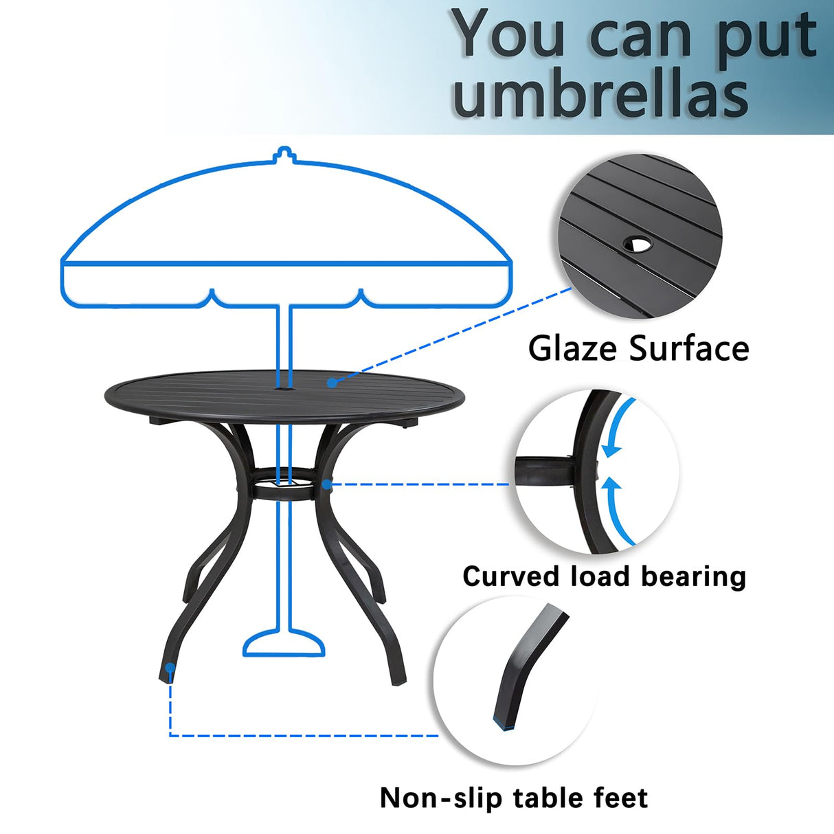 LEVELEVE 5 Piece Patio Dining Set,Outdoor Furniture 4 Textilene Chairs & 1 Round 38"x 38" Metal Slatted Table with 1.5" Umbrella Hole,Outside Porch Deck Balcony Backyard Set for 4 LEVELEVE