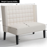 Andeworld Modern Loveseat Settee Bench Sofa Couch, Upholstered Banquette Dining Bench with Back for Dining Living Room Hallway or Entryway Seating,White Andeworld