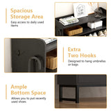 Shoe Cabinet with 2 Flip Drawers, Freestanding Hidden Shoe Storage Organizer for Entryway, Narrow Slim Shoe Rack Cabinet with Open Storage & Hooks for Front Door Entrance, Living Room, Hallway, Black Xixini