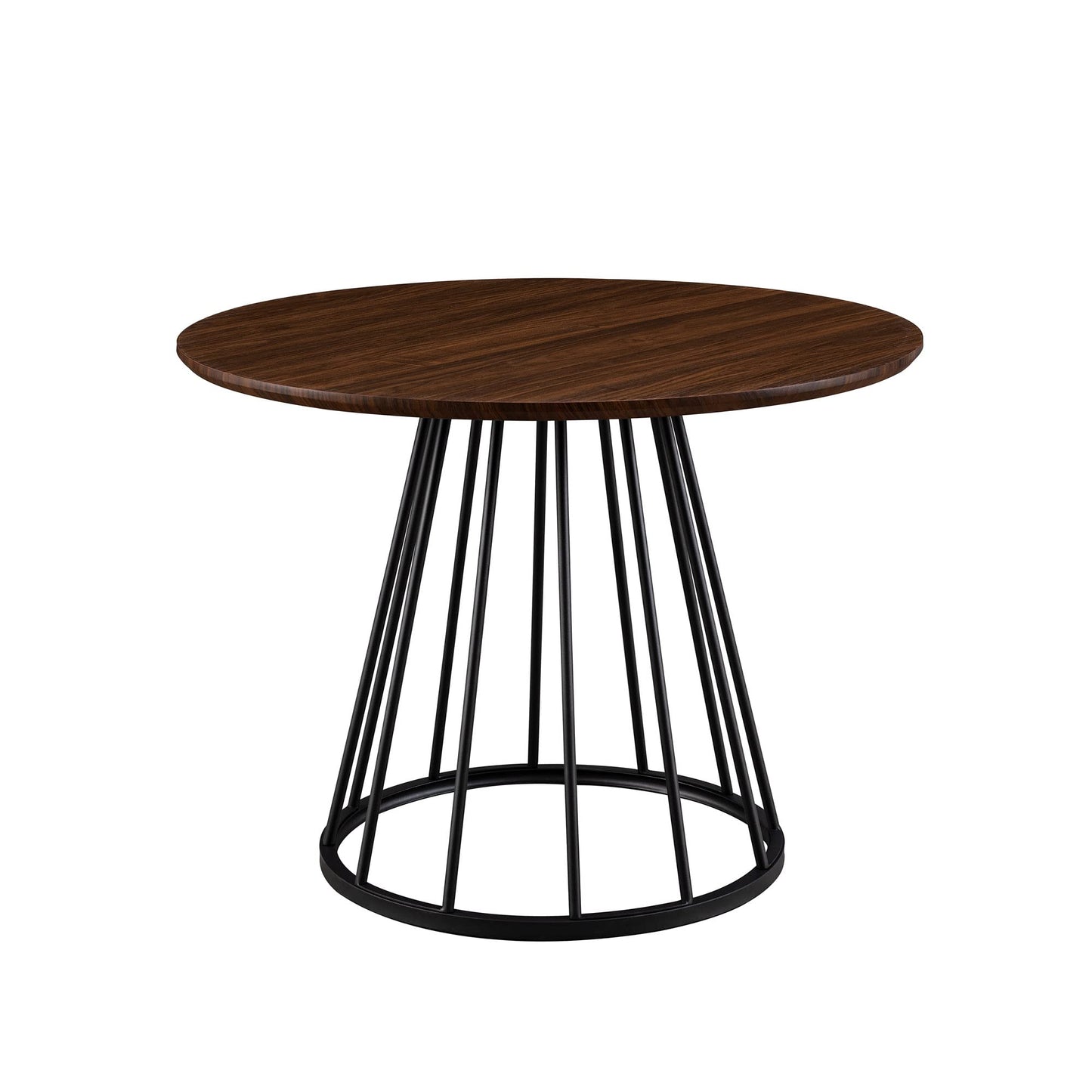 Walker Edison Vivv Modern Round Dining Table with Metal Base, 40 Inch, Dark Walnut/Black - WoodArtSupply