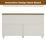 Hasuit Farmhouse 6 Drawers Dresser for Bedroom, Retro Chest of Drawers with Sliding Barn Door, Bedroom Long Storage Dressers Organizer, White Hasuit