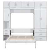 Harper & Bright Designs Full Size Murphy Bed Cabinet Wall Bed Chest with Storage Shelves, Drawers and Built-in Wardrobe Wood Murphy Bed Frame for Home Office or Small Room - White Harper & Bright Designs