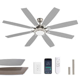 SNZ 72 Inch Large Ceiling Fans with Lights and Remote, Nickel Ceiling Fan with Quiet Reversible DC Motor, 3 CCT Dimmable LED, Modern 8 Blades Fan for Living Room, Patio, Indoor and Outdoor SNZ