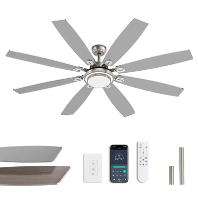 SNZ 72 Inch Large Ceiling Fans with Lights and Remote, Nickel Ceiling Fan with Quiet Reversible DC Motor, 3 CCT Dimmable LED, Modern 8 Blades Fan for Living Room, Patio, Indoor and Outdoor