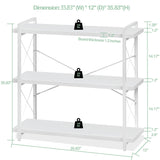 HCHQHS Bookshelf, 3-Tier Industrial Bookcase, White Open Book Shelf, Freestanding Horizontal Bookshelves with Metal Frame HCHQHS