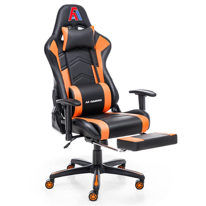 AA Products Gaming Chair Ergonomic High Back Computer Racing Chair Adjustable Office Chair with Footrest, Lumbar Support Swivel Chair - BlackOrange