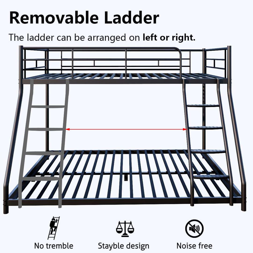 PVWIIK Bunk Beds Twin Over Full Size for Teens Adults Dorm Bedroom Guest Room,Heavy Duty Bunk Beds with Ladder and Full Length Guardrail,No Box Spring Needed, Black