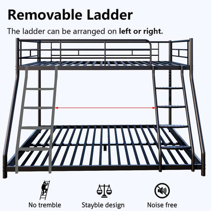 PVWIIK Bunk Beds Twin Over Full Size for Teens Adults Dorm Bedroom Guest Room,Heavy Duty Bunk Beds with Ladder and Full Length Guardrail,No Box Spring Needed, Black