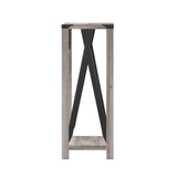 Taylor & Logan Willard Gray Wash Wood Two Tier Modern Farmhouse Console Table with Black Metal Corner Accents and Cross Bracing Taylor & Logan