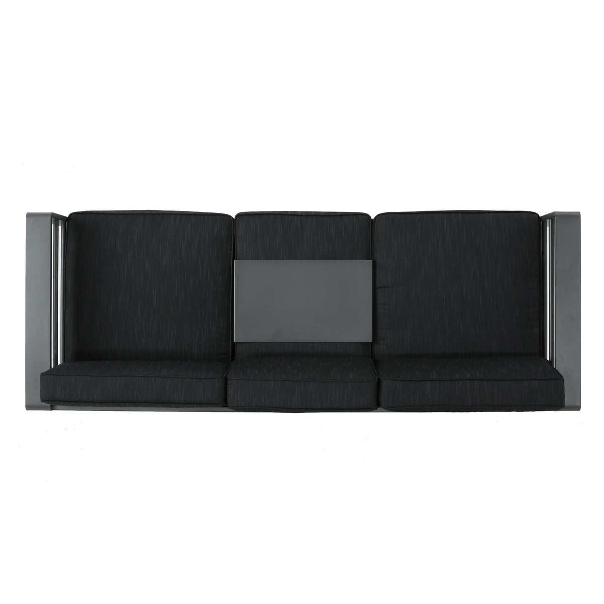 Christopher Knight Home Capecora 3-Seater Sofa with Removable Tray Table, 76.25''W Convertible Aluminum Patio Couch with Cushions, Space-Saving Outdoor Seating for Garden Backyard Balcony, Dark Gray Christopher Knight Home
