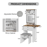 ARTETHYS Farmhouse Small Vanity Desk Set with Mirror Cabinet Compact Makeup Vanity Table with 3 Adjustable Lighted Mirror and Storage Chair for Small ARTETHYS