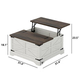 furomate Farmhouse Lift Top Coffee Table, Square Wood Center Table with Large Hidden Storage Compartment for Living Room, Rustic Cocktail White Modern Table with Hinged Lift Top, Brown Top furomate