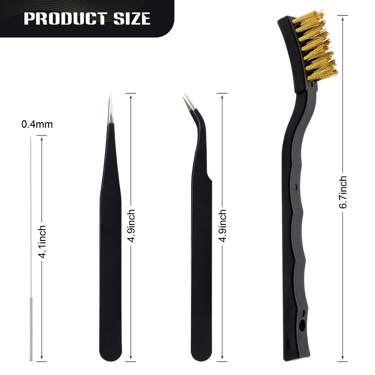KITANIS 3D Printer Nozzle Cleaning Kit with Brush - 10 Pieces 0.4 mm Cleaning Needles, 2 Types Sophisticated Tweezers and 2 Pieces Cooper and Stainless Wire Cleaning Brushes KITANIS