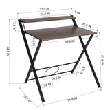 FurnitureR 31.9'' Folding Desk 2 Tier Foldable Writing Table Assembly Saves Space for Home Office Study, Metal Frames/Wood Top Laptop Table Computer Desk, Industrial Brown FurnitureR