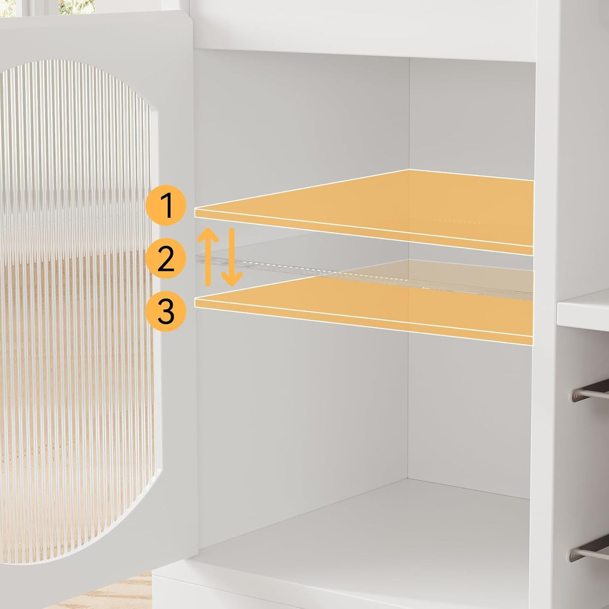 GOCAPTAIN Wine Bar Cabinet White Modern Coffee Sideboard Buffets with Led Lights, Wine Racks Glass Holder, 2 Glass Doors, Adjustable Shelves for Kitchen, Dining Room, Living Room GOCAPTAIN