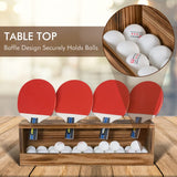 Ping Pong Paddle Storage Rack Table Tennis Racket Display Wall Mounted Holder for 4 Paddles and Balls Storage in Bar Room, Game Room, Office Break Room, Garage, Bedroom, Home, Rustic Burnt Sunix