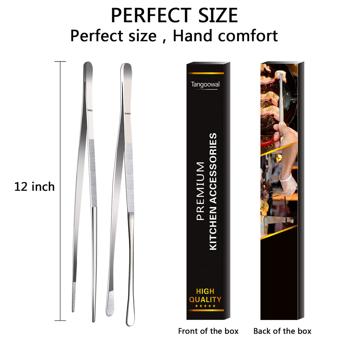 Tangoowal 2 Pcs 12-Inch Fine Tweezer Tongs,Extra-Long Stainless Steel Tweezers Tongs Tangoowal