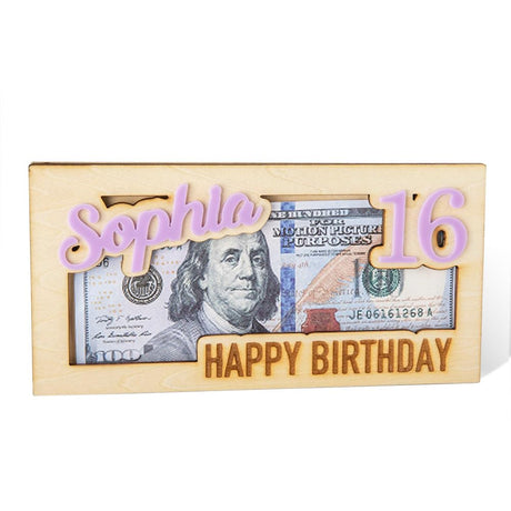 Personalized Wooden Birthday Money Envelope Custom Name Cash Envelope Money Wallet Happy Birthday Envelope Gift Card Holder Birthday Money Gift DIY Getname Necklace