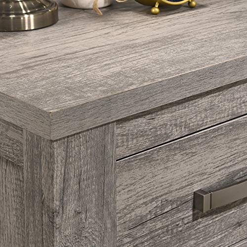 Roundhill Furniture Floren Contemporary Weathered Gray Wood Bedroom Set, Queen Panel Bed, Dresser, Mirror, Two Nightstands, Chest Roundhill Furniture