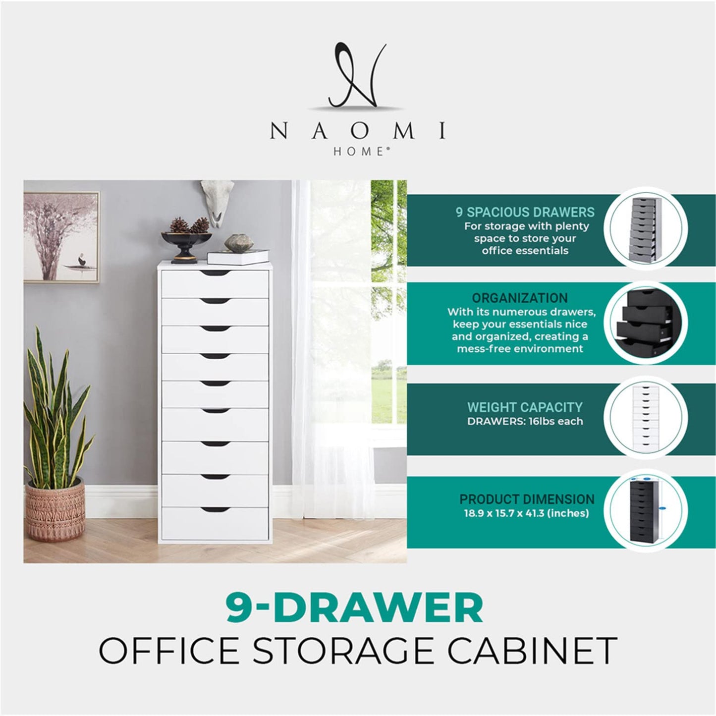 Naomi Home Office File Cabinets Wooden File Cabinets for Home Office Lateral File Cabinet Wood File Cabinet Mobile File Cabinet Mobile Storage Cabinet Filing Storage Drawer White/9 Drawer