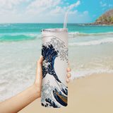 PYD Life Sublimation Glass Blanks Skinny Tumbler Frosted 25 OZ Straight Tumbler Coffee Juice Cups with Lid and Glass Straw for Tumbler Press Sublimation Print 6 Pack PYD Life
