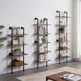 HOMBAZAAR Industrial 6-Tier Wall Mounted Bookshelf with Metal Frame in Oak Brown HOMBAZAAR