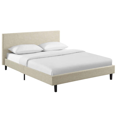 Modway Anya Upholstered Beige Platform Bed with Wood Slat Support in Queen