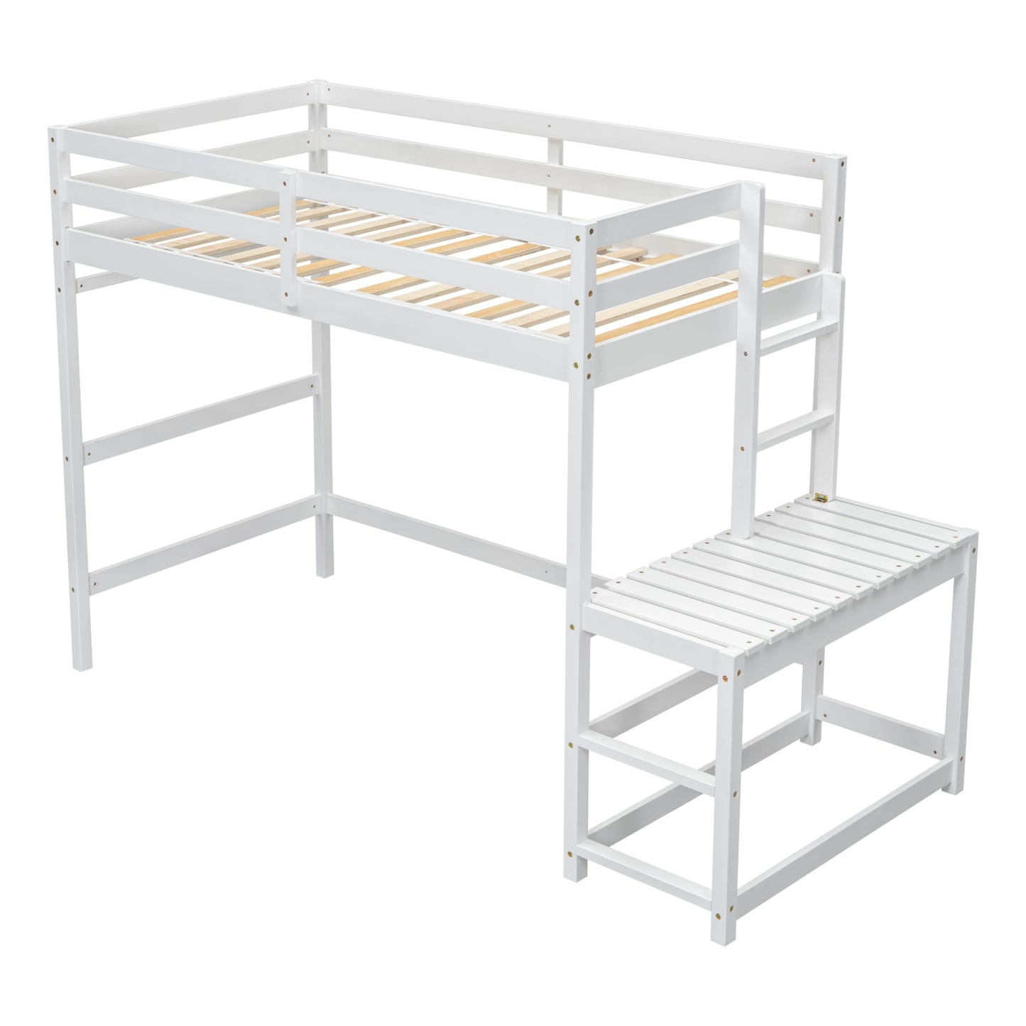 UOCFYK Twin Size Loft Bed with Platform Design for Kids Bedroom,Wood Loft Bed Frame with Ladder and High Guardrail,Under-Bed Storage & Clothes Drying Pole,No Box Spring Needed,White