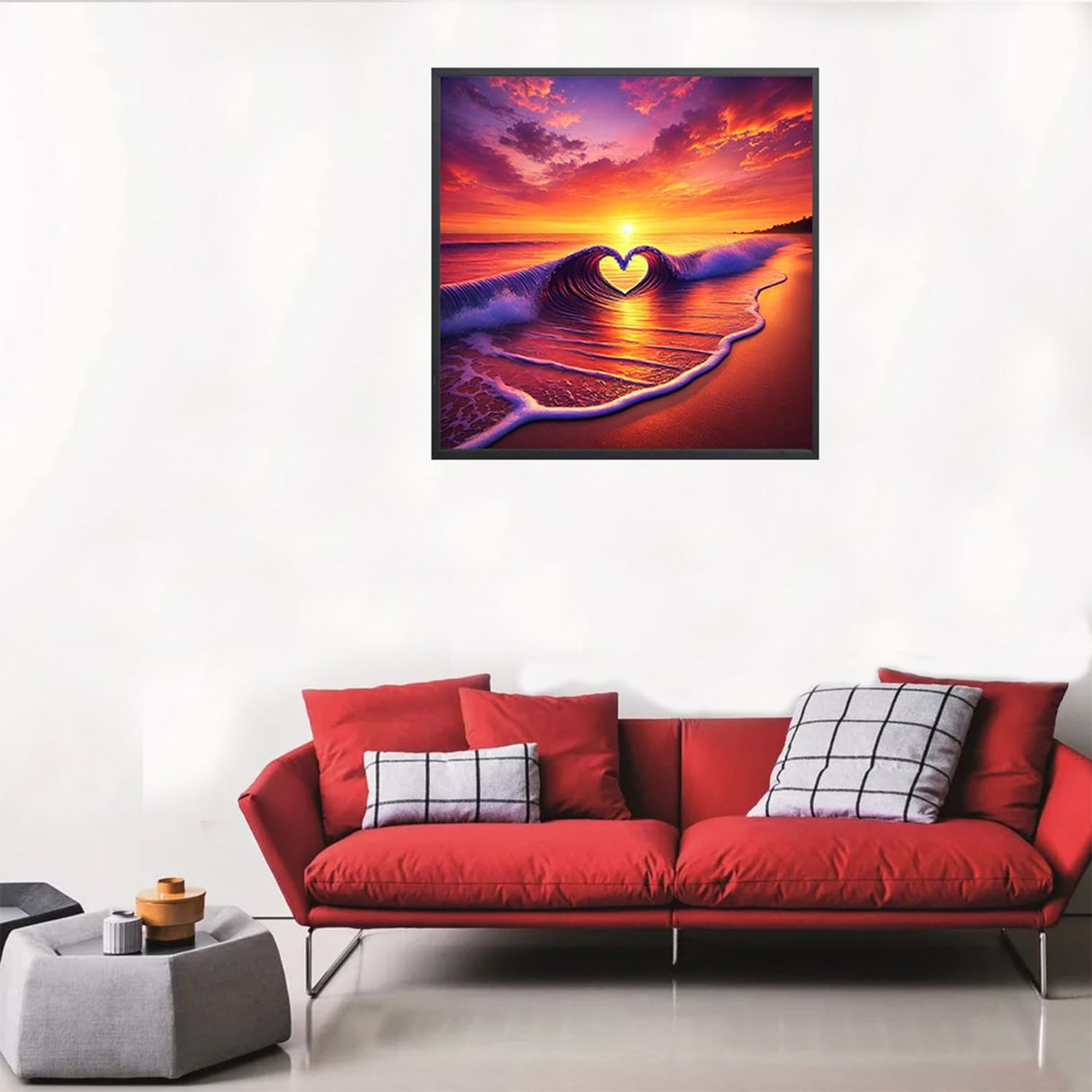 NWQZBYHT Beach Sunset 5D Diamond Painting Kits for Adults,Heart Diamond Art Kits for Adults,Round Full Drill Gem Art Kits for Beginner,DIY Diamond Dots Picture Crafts Home Wall Decor 13.78x13.78 Inch NWQZBYHT